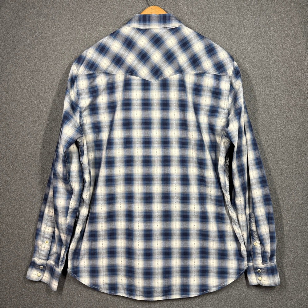 Lucky Brand Mens Pearl Snap Blue White Plaid Western Button Shirt Classic Fit L - Picture 6 of 10